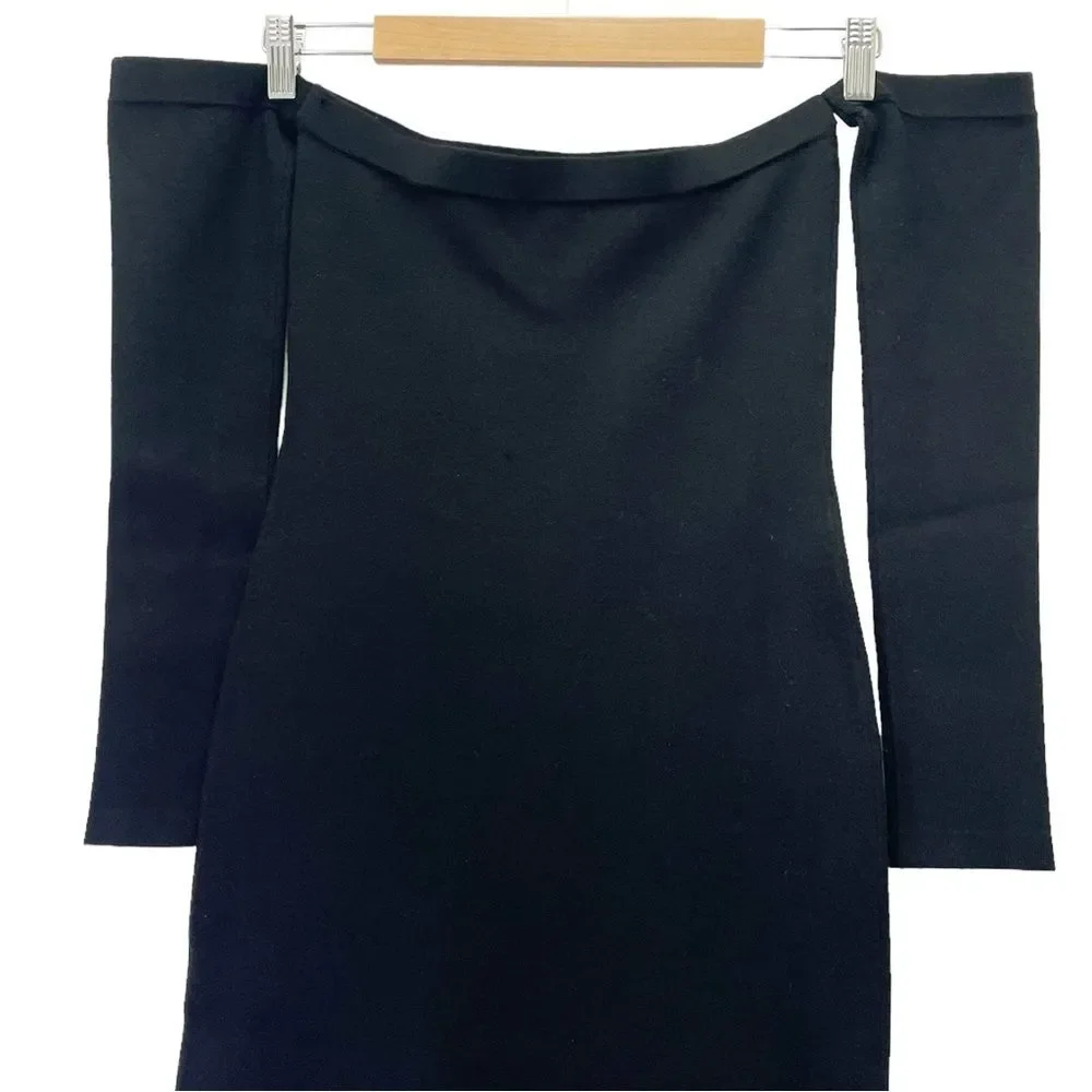 L’Agence Felicia Black Knit Off The Shoulder Fitted Bodycon Dress Size XXS